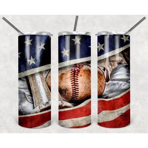 American Flag Baseball Straight Skinny Tumbler - 20 oz